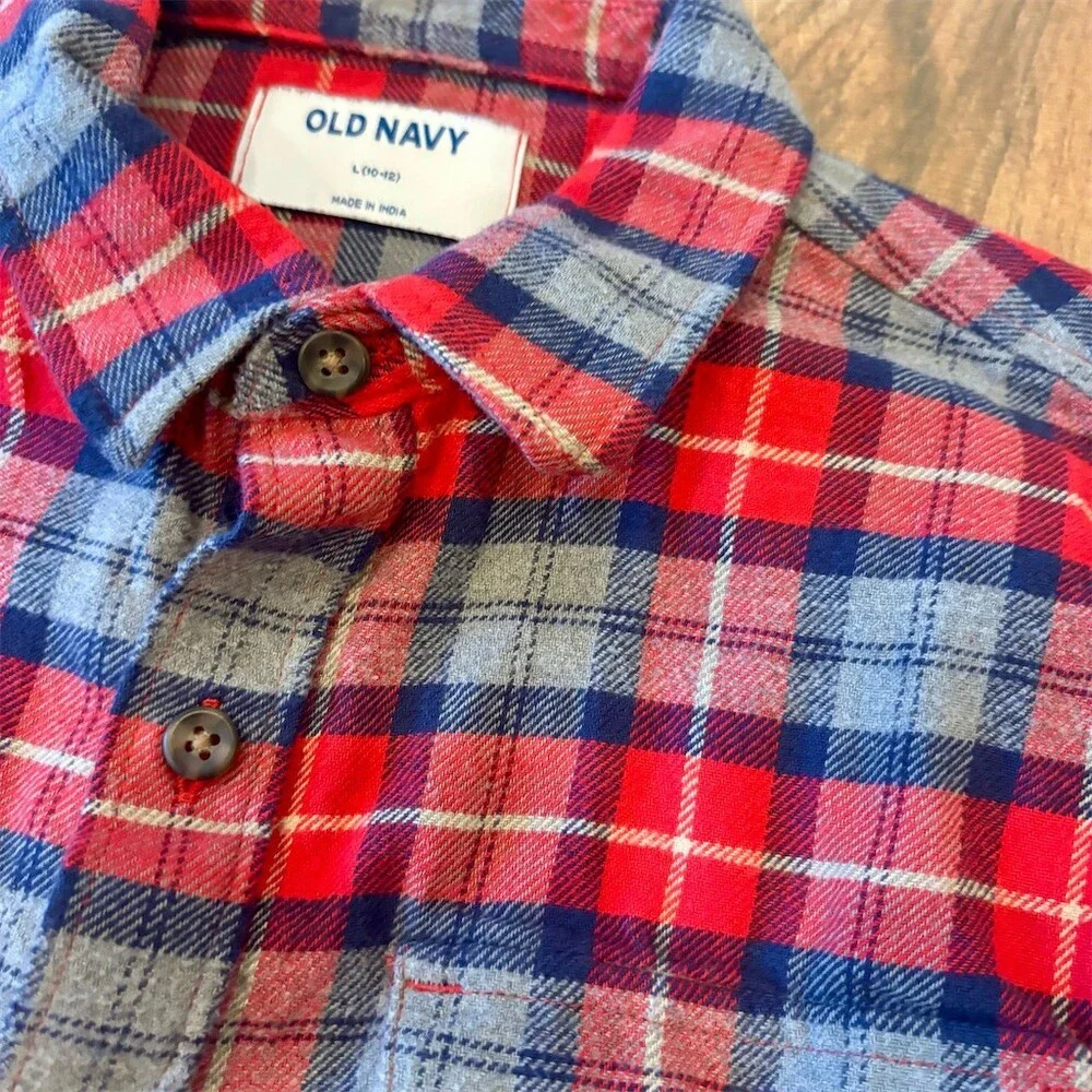 Old Navy Boys Flannel Plaid Button-Up Shirt Long Sleeve Multicolor Size